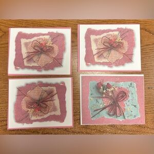 Set of 4 Valentines Day Cards with Pink and Red Accents